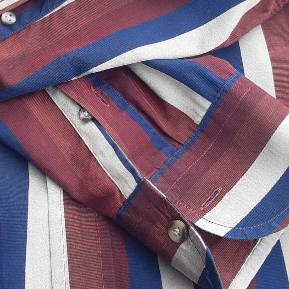 PRIVATE STOCK by HATHAWAY SZ L Striped Long Sleeve Button Up Men's Shirt - Picture 10 of 15